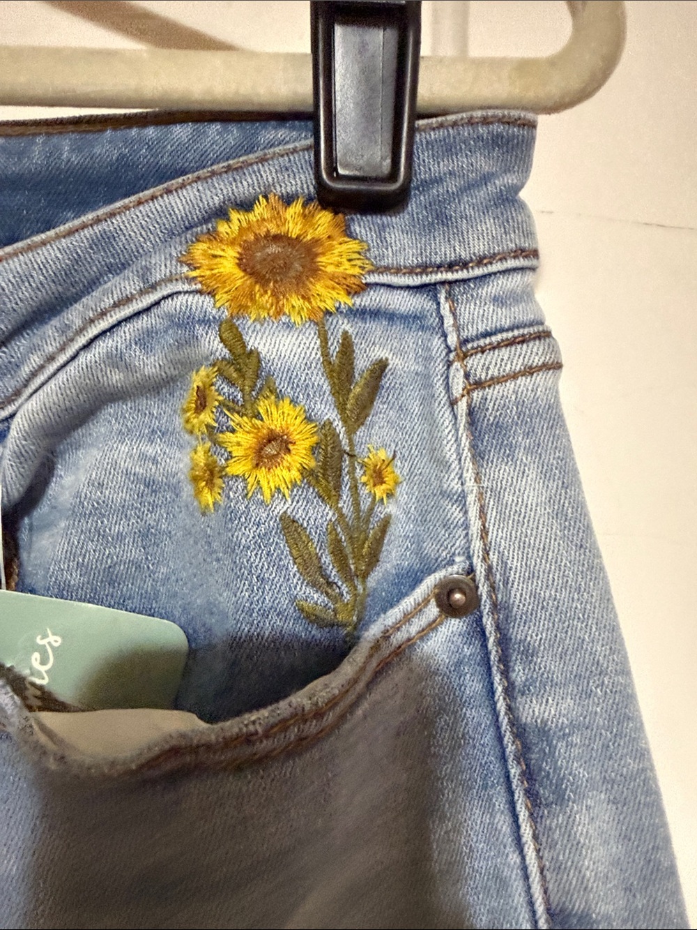 Oli & Hali Light Blue Flare Jeans with Yellow Sunflower Embroidery - Picture 3 of 14